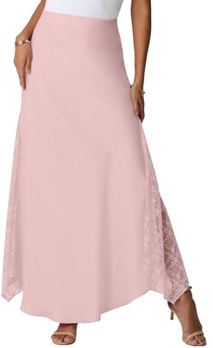 GRECERELLE Faldas maxi de satén de verano para mujer, de cintura alta, de seda, largas, fluidas, de línea A, con cremallera, falda de señora para fiesta, boda, vacaciones, rosa claro, M