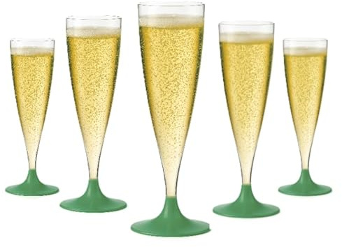 WOOPARTY Set 24 Flute Verde in Plastica - 200 ml | Calici da Spumante Riutilizzabili - Eleganti e Resistenti | Ideali per Festa, Matrimonio, Brindisi, Aperitivo, Eventi - 6,5x17,5 cm