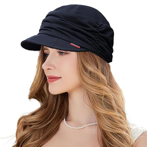 HIQIU Damen Weiche Schirmmütze Ballonmütze Chemo Kopfbedeckung Damen Chemo Turban für Haarausfall (DE/NL/SE/PL, Alphanumerisch, Einheitsgröße, Schwarz)