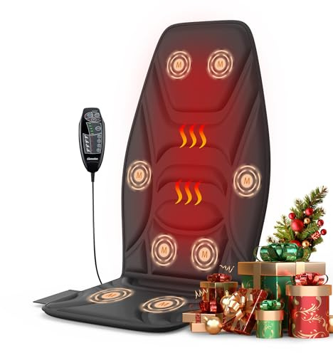 comrelax Portable Back Massager with Heat & Vibration - Deep Tissue Pain Relief for Shoulder, Back, Lower Back and Thighs - Office Chair Massage Pad, Ideal Gift for Men and Women