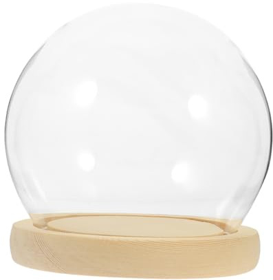 ETHZZLE Glasglocke mit Holzsockel Cloche Dome Glasvitrine Transparent Staubschutz für Pflanzen Kuchen Lampen Micro Landschaft Dekoration Valentinstag