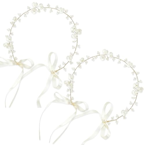 Hautllaif Braut Haarschmuck – 2 Stück Perlen Haarband Gold, Handgefertigter Blüten Kopfschmuck für Hochzeit, Party, Kommunion, Festliche Anlässe