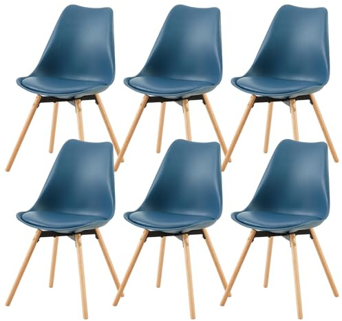 buybyroom Esszimmerstühle 6er Set, Küchenstühle Esstisch Stühle Esszimmer für Küche Wohnzimmer Schlafzimmer Konferenzzimmer, Gepolstert Schalenstuhl Buche, Bequem und Einfach zu Reinigen,Dunkelblau