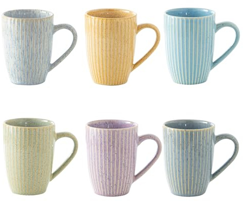 Yundu - Juego de 6 tazas de café de 16 onzas, tazas de café grandes, taza de cerámica con asa, tazas de enemigo Latte, té, capuchino, varios colores