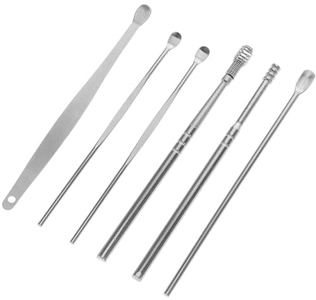 Kit 6 Pezzi di Spiral Ear Picks in Acciaio Inossidabile | Argento, Design a Spirale, Strumento Versatile e User-friendly per Famiglia