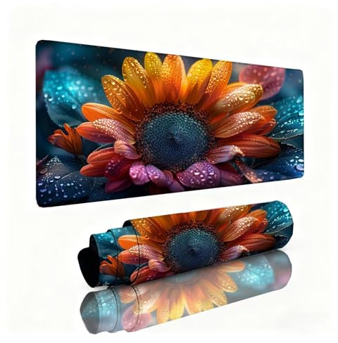Alfombrilla Ratón Planta Alfombrilla Escritorio 600x300x3mm Crisantemo Mouse Pad con Base de Goma Antideslizante, Mejora la Precisión y la Velocidad, Sujeción Estable en Superficies, Regalos 0B-645