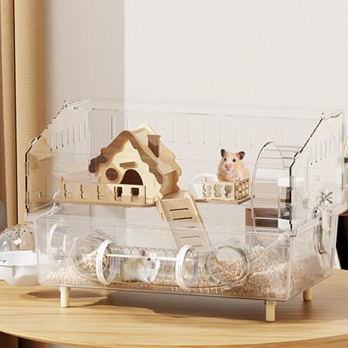 Gnagarbur 2-våningar transparent akrylhamsterbur med ventilation, lätt att rengöra gnagarbur för hamstrar, marsvin och dvärghamstrar, enkel montering och avtagbar design