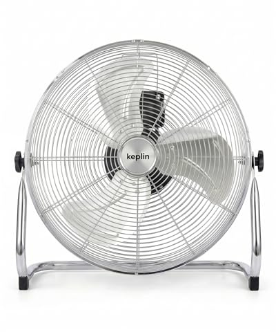 KEPLIN 20 Heavy Duty Chrome Floor Fan with 3 Speeds, Adjustable Head, Standing Metal Pedestal with Powerful Circulation, Room Fan Ideal for Indoor & Outdoor Use Home, Gym, Office, Garage
