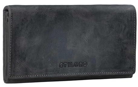 STILORD Damen-Geldbörse aus Leder grau - Frauen-Geldbeutel mit RFID & NFC Schutz - Vintage Portmonnaie aus Echtleder + Geschenkbox 'Marquesa'