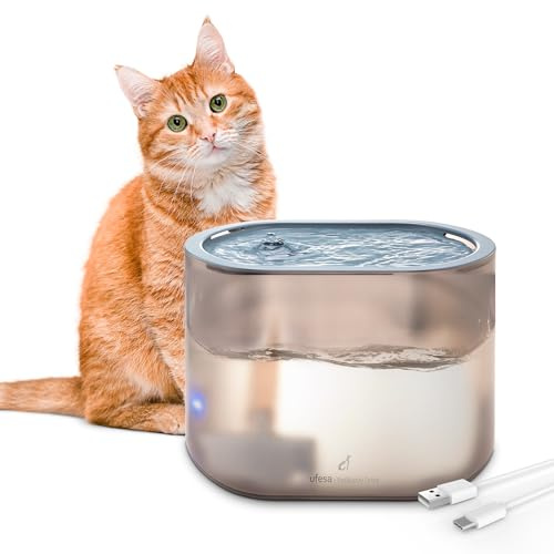 Ufesa Bebedero Automático para Mascotas 2,5L, Filtro de Carbón Activo y Resina, Fuente para Gatos, Alimentación por USB, Bomba Ultra Silenciosa, Bajo Consumo, Óptimo para Gatos y Perros