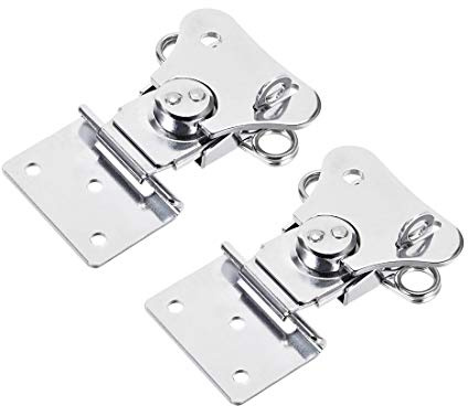sourcing map 2.56-inch Iron Spring Loaded Butterfly Twist Latch Large Keeper Toggle Clamp with Padlock Hole for Case Box - 2 Pcs (Silver)