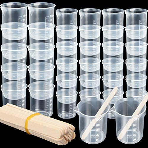 LEOBRO 36 PCS Resin Mixing Cups, 12PCS 100ML Plastic Measuring Cups for Resin, 24PCS 50ML Paint Mixing Cups, Plastic Beakers, Liquid Measuring Cups