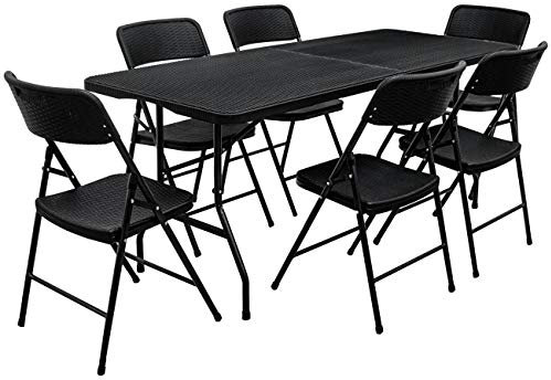 AMANKA Juego de Muebles de Jardín - Mesa 180 cm con 6 Sillas Grupo de Asientos Plegables Look Ratán