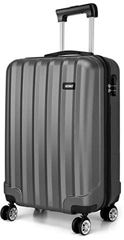 KONO Handgepäck Koffer Trolley ABS Leicht Kabinenkoffer Reisekoffer mit 4 Rollen und Zahlenschloss, 55x35x20cm, 32 Liter, Grau