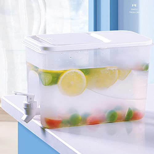 PAKEY 4L Cool Water Pitcher with Tap, Heat Resistant Summer Ice Water Infuser Kettle with Airtight Fridge Lid, Beverage Dispenser for Fruit Teas Juices Fridge Water Pitcher