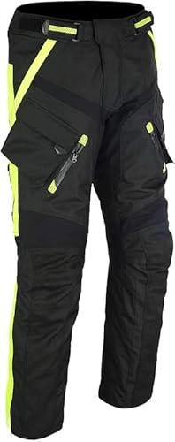 BOSmoto Herren Motorrad Hose Textil Schwarz-Grun Motorrad Textil Hose Motorradhose (Gelb, 2XL)