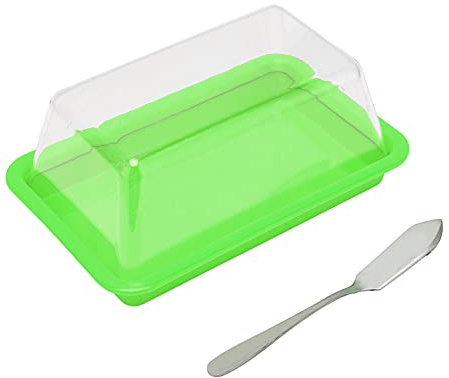 Tiiyee Plato de Mantequilla con Tapa, Recipiente Soporte Mantequillas Cuchillo Soportes Caja Plástico Mantequeras Base Recipientes para Mantener Fresca Almacenamiento Cocina Hermética (Verde)