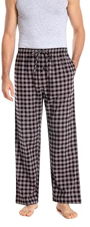 JTPW Herren 100% Baumwolle Flanell Bequeme Pyjama/Lounge Bottoms mit Taschen，Black Charcoal Plaid,L
