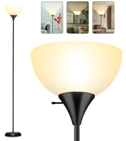 RISLG Standing Lamp, Led Floor Lamps for Living Room, Drop-Resistant White Lampshade, Rotary Switch, Industrial Metal Tall Lamp for Living Room Bedroom Study Office Kid’s Room