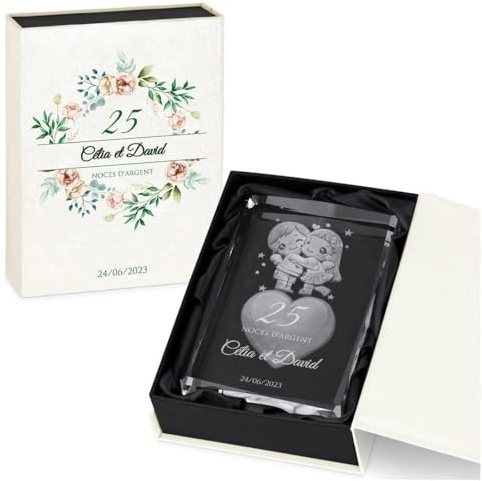 Maverton Statuette en Cristal avec Boîte personnalisée | Bloc de Verre 3D avec cœur pour Femmes, Statuette gravée pour Couples, Souvenir de Mariage, pour Anniversaire, Noces