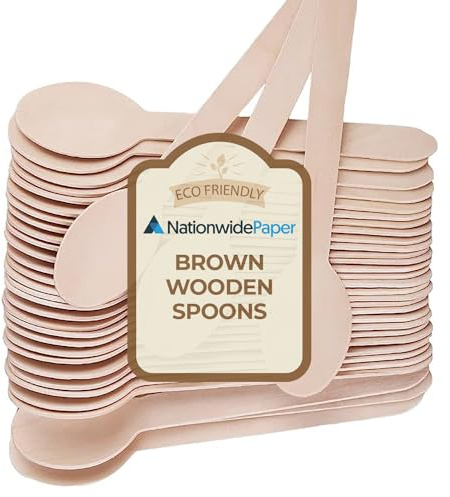 Nationwide Paper Disposable Wooden Cutlery Set of Forks, Knives, Spoons and Sporks (Modern, Spoons)