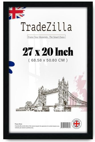 TradeZilla 27x20 inch Poster Frame in Black with Crystal Clear Perspex- (68.58X50.80 CM) Solid MDF Wood for Wall Mounting, Poster Frames in Horizontal or Vertical Format (Black)