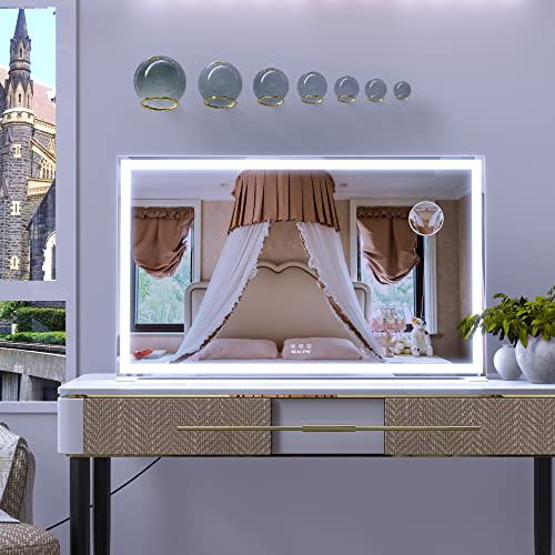 BEAUTME Hollywood Schminktischspiegel mit Beleuchtung, Make up Schminkspiegel, 3 Farbtemperatur Licht, Schminkspiegel mit Touch Steuerung, 1016×180×618mm Weiß
