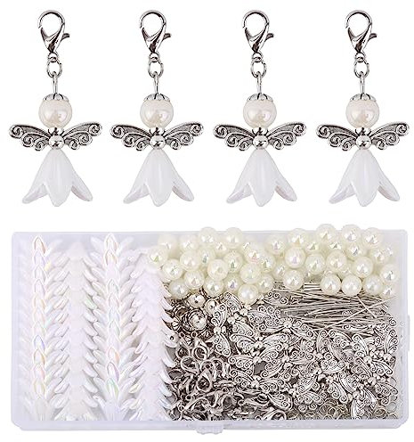 EngGlück 50 Sets Schutzengel selber Machen, perlenengel, Charms anhänger perlen Engel bastelset für DIY Basteln, Hochzeit und Taufe (weiß)