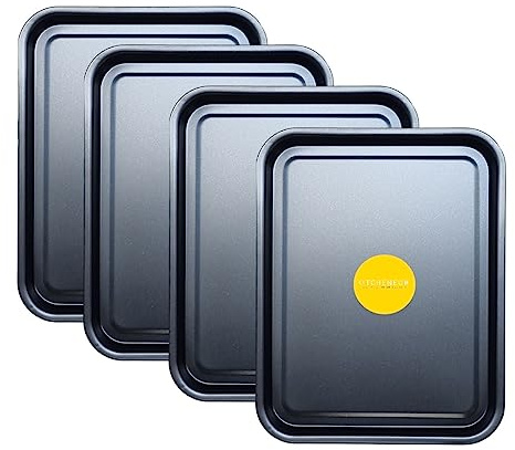 Essentials bakplåtsset 38 cm – enkel rengöring bakplåt/panna, non-stick tenn, multipack ugnsbrickor i svart – diskmaskinssäker och enkel rengöring av KITCHENEUR® (4)