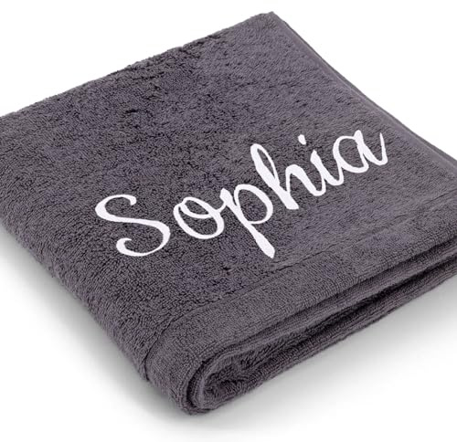 Cawö Premium Handtuch mit Namen oder Wunschtext Bestickt, Personalisiert, 100% Baumwolle, 50 x 100 cm Anthrazit