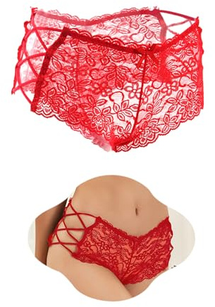 ohmydear Women's Floral Lace French Knickers Plus Size Strappy Sexy Panties | Soft Stretchy Cheeky Underwear, Cotton Crotch, Strappy Cross Sides, Hollow Out Bikini Briefs, Low Rise Underpants