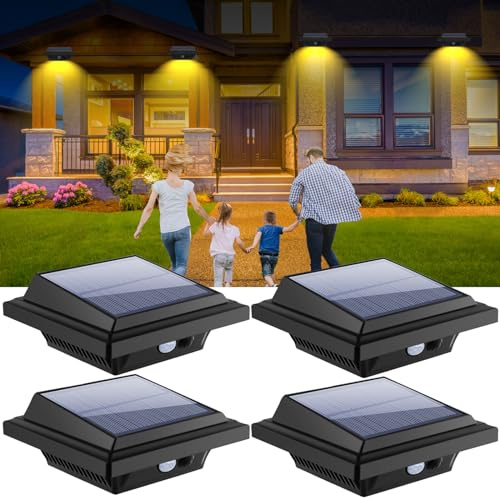KEENZO Solar Outdoor Lights - Gutter Lights with Motion Sensor, Solar-Powered LED Wall/Fence/Step/Deck Lights with 25 LED, Outdoor Waterproof Lighting for Garden,Patio,Backyard,Pathway and Eaves Wall
