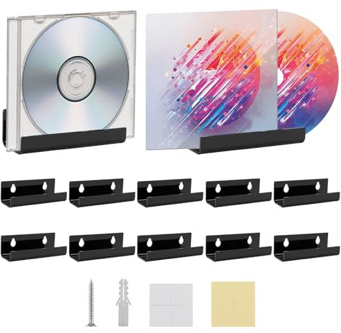 AKOLAFE 12 Stück 10cm/4inch Schallplatten Wandhalterung Klein Vinyl Wandhalterung Acryl Schwarz Schallplatte Regal Schallplatten Aufbewahrung Schallplattenständer für Zeitschriften, Alben