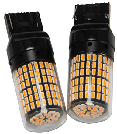 Bruafsir 2Pcs Super Bright Canbus T20 7440 W21W Wy21W 144-Smd Reverse Light Turn Signal Light Error Free No Flash T20 7440 Led Bulbs,Black shell (yellow light)