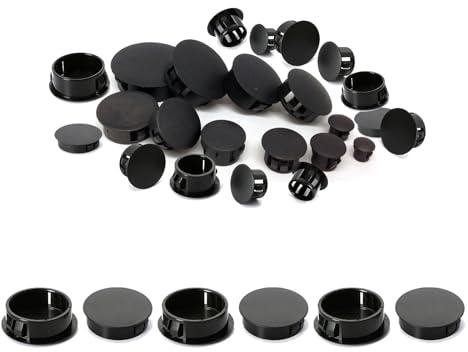 5mm Plastic Hole Plugs, 200 Pcs Black Locking Insert End Cap, Flush Type Covers Plug Stopper for Furniture Shelf Cabinet