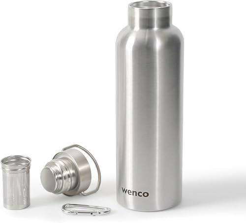 wenco Borraccia in acciaio inox 0,75 l/750 ml, isolata e a tenuta stagna, per bevande fredde e calde, utilizzabile anche come thermos, con colino da tè, lavabile in lavastoviglie, senza BPA, colore: