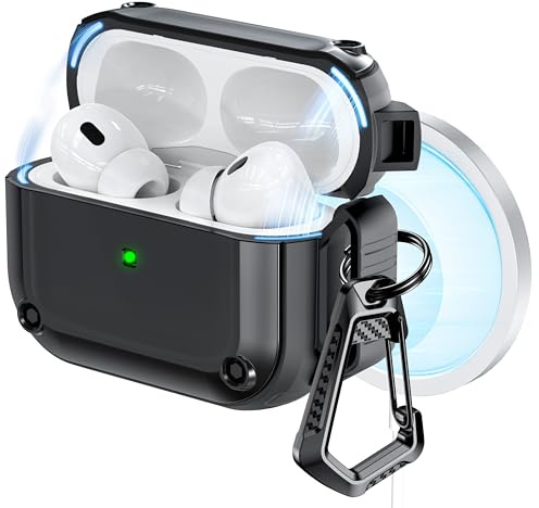RFUNGUANGO Kompatibel mit AirPod Pro 2. Generation Hülle mit Reinigungsset, leistungsstarker Fallschutz, magnetischer Deckel, Kompatibel mit AirPod Gen 2 Ladehülle 2023/2022/2019,Schwarz