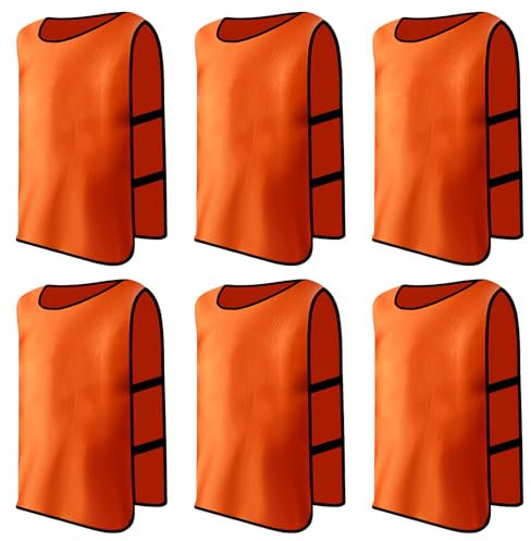 6 Stück Fußball Leibchen Kinder Set, Sport Training Lätzchen, Trainingsleibchen Basketball für Kinder, Sport Trikot Leibche für Fussball, Netzball, Rugby, Hockey, Cricket, Volleyball (Orange)