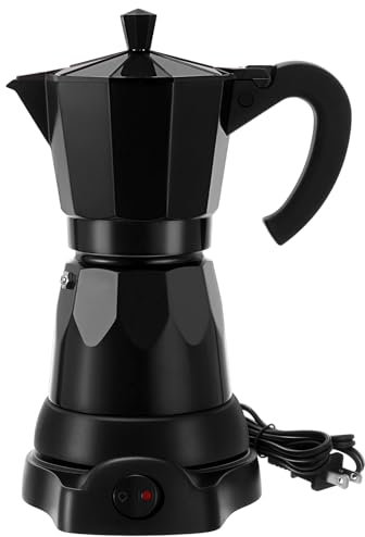 Lemosae Cafetera eléctrica de 6 tazas, cafetera italiana Moka de 300 ml, portátil, de aluminio, con base desmontable, regalo de café para viajes en casa (negro)