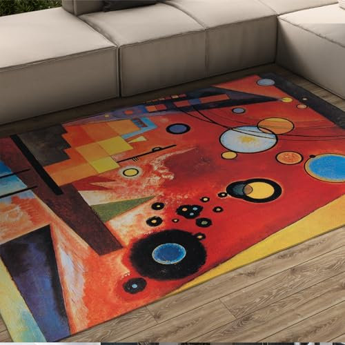 Wassily Kandinsky Bereich Teppich Rot weicher Rutschfester rechteckiger Teppich abstrakte Kreis- und Geometriemusterteppiche für Büro-Wohnzimmer-Dekor 120x170cm