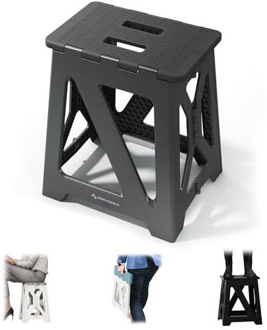 BLACKSPACE Hocker Klappbar, Stabil & Anti-Rutsch Faltbar Tritthocker, Tragbarer Leichtgewichtig, Ideal für Bad, Toilette, Küche - 40cm Hoch (Schwarz)