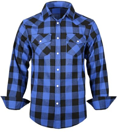 TARAINYA Flanellhemd Herren Kariertes Langarm Druckknöpfen M-3XL | Normale Passform; Button-Down-Kragen; Perlknöpfe; Western-Stil; 2 Brusttaschen mit Patte; Herbst und Winter;Holzfäller