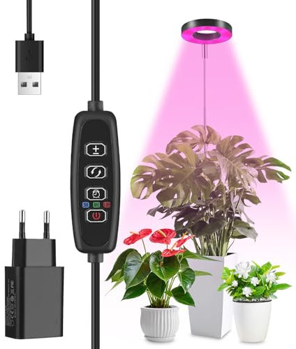 Lámpara de Planta,48 LED Lámpara de Planta de espectro completo, Luces de crecimiento ajustable en altura con temporizador 3/9/12H, 10 brillos, 3 modos, para Plantas Pequeñas