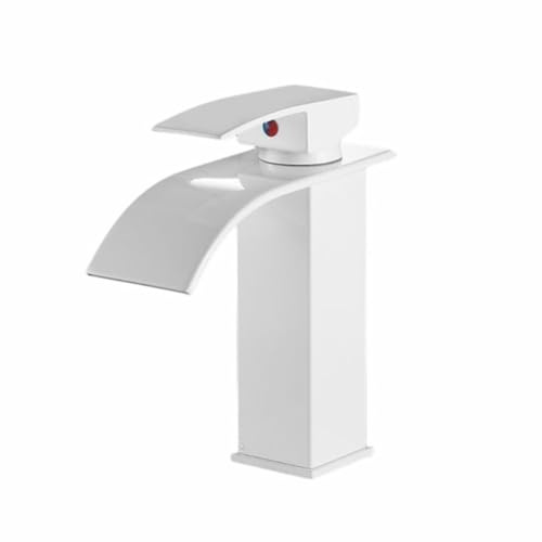 Wasserhahn Bad Wasserfall Waschtischarmatur Moderner Stil Messing Einhebel Mischbatterie Waschbecken Armatur, Badarmatur Waschtischbatterie Badezimmer, Weiß