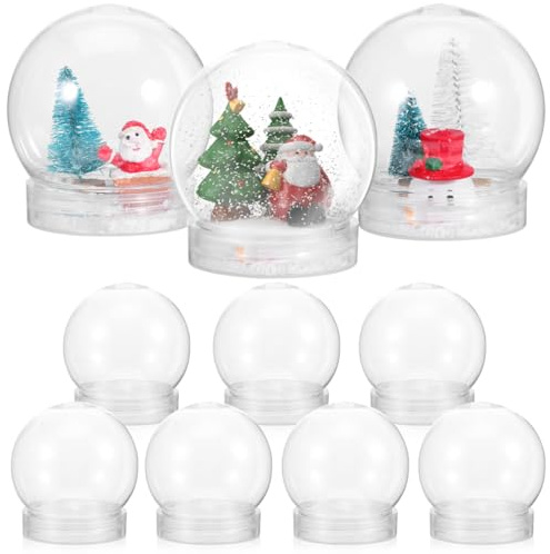 10 Pieces DIY Snow Globe, 2.7 Inch Clear PET Plastic Christmas Water Globes with Screw Off Cap for DIY Crafts Christmas Decoration