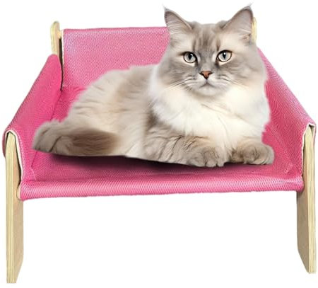 Nuyhgtr Erhöhtes Haustierbett mit Holzrahmen, Katzensofa mit abnehmbarem Bezug, stabiles erhöhtes Hundebett, Hundesofa mit Holzrahmen, erhöhtes Hundebett für kleine Haustiere, Naturholz Haustiermöbel