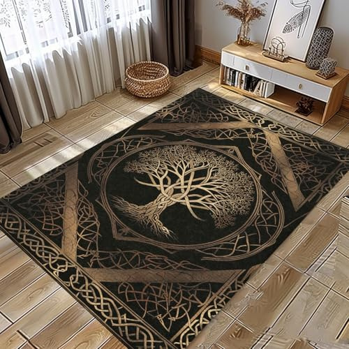 Generisch Tepich Moderne Wohnzimmer Baum des Lebens Schlafzimmer Teppich Keltischer Knoten Der Wikinger Flur Outdoor Teppich rutschfest Waschbarer Bettvorleger Moderne Küche Carpet 120X180Cm