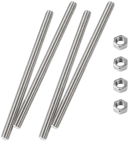 HiPicco M6 x 150mm Fully Threaded Rod & Studs, 304 Stainless Steel Right Hand Threads Rods, M6-1 Thread Pitch for Anchor Bolts, Clamps, Hangers and U-Bolts 4pcs 【with Nuts】