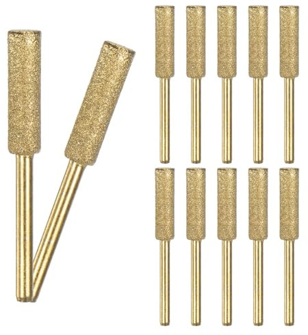 M METERXITY 12-Pack 7/32 Inch Titanium Plated Diamond Chainsaw Sharpener, High Hardness Grinding Stone Chainsaw Sharpening Kit for Electric Chainsaw Sharpener/Stone Carvings [3mm Gold]