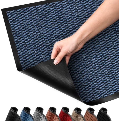 SG Traders Washable Door Mats - Non-Slip Rubber Backed Doormats Indoor & Outdoor - Highly Absorbent Door Mats, Floor Mat, Kitchen Mat, Perfect Dust Grabbing Doormats Dirt Trapper (60x80cm - Blue)